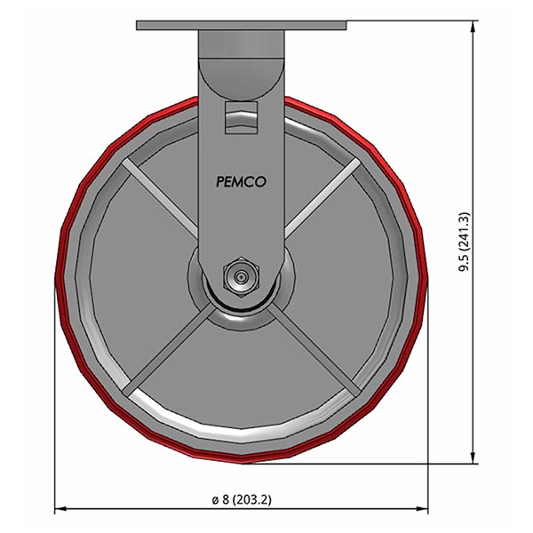 Side view drawing of caster with dimensions